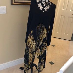 True Bohemian Draped Asymmetrical abstract snake print has pockets maxi